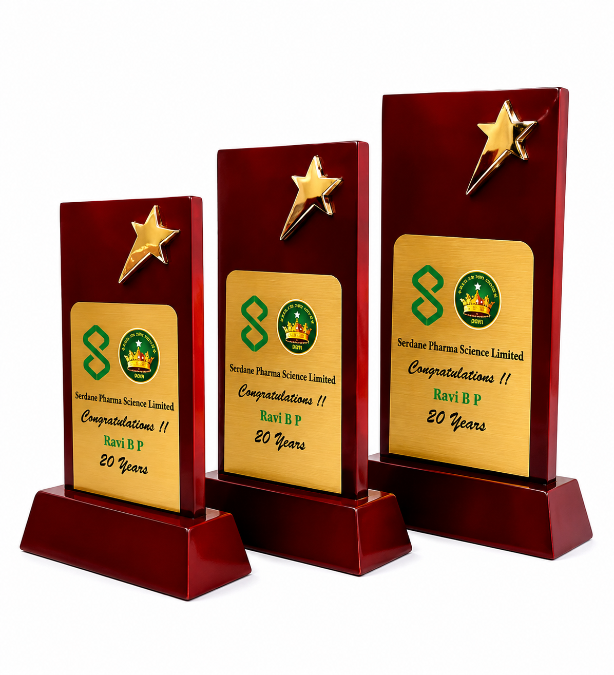 Premium Wooden Corporate Classic Award Trophy with Gold Star Emblem