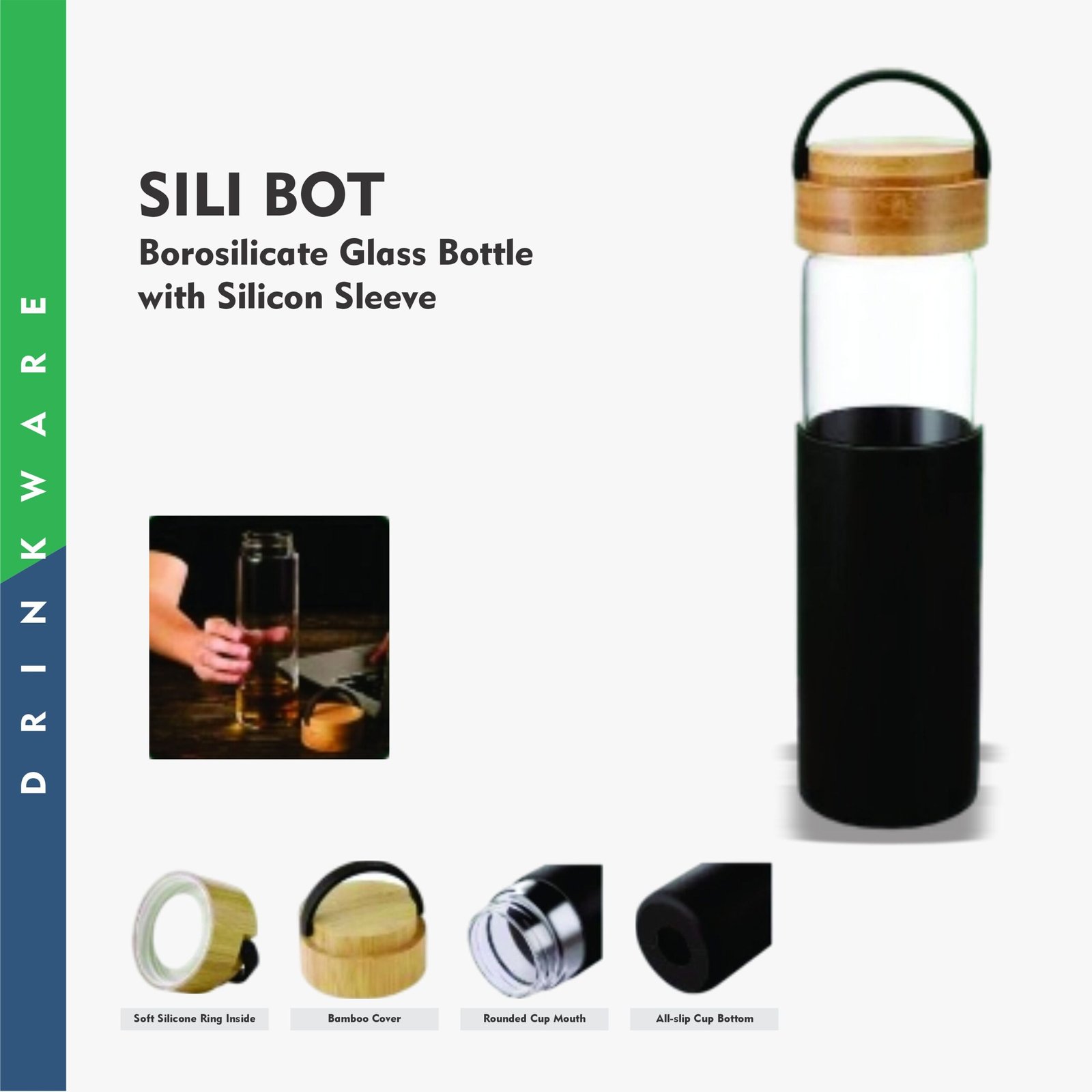 SILI BOT- GLASS BOTTLE WITH SILICON SLEEVE